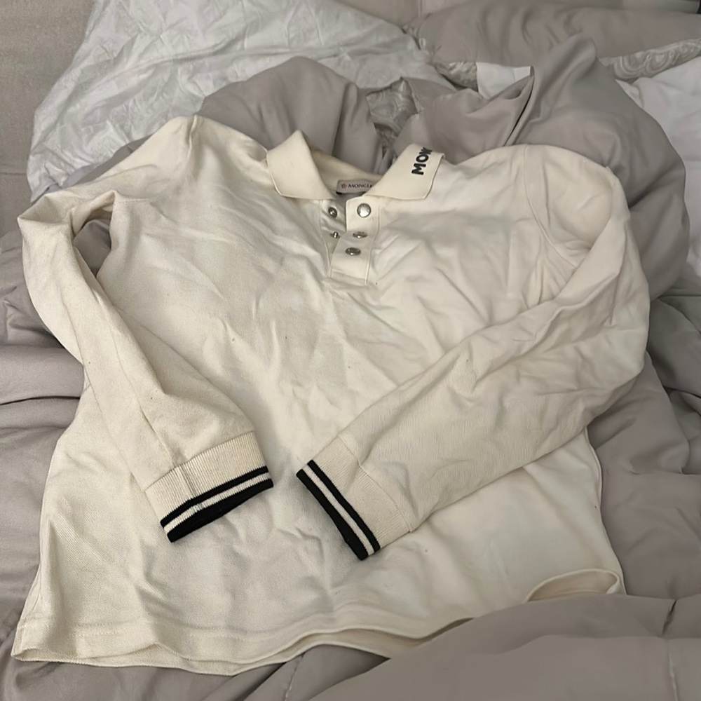 Size 10 boys Moncler long sleeve polo shirt gently work. Worn once